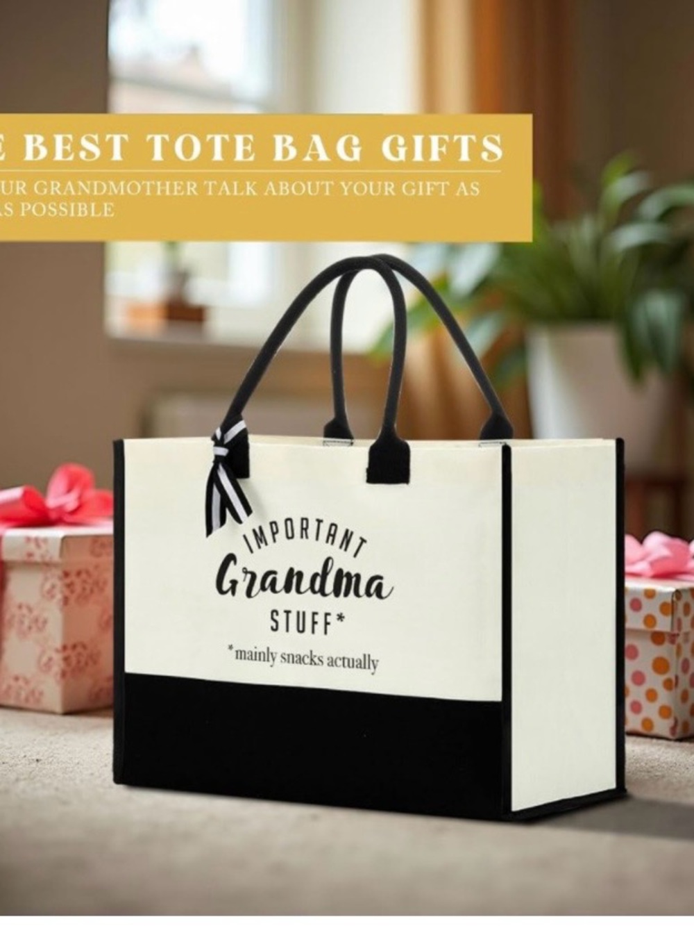 Important Grandma Stuff Canvas Tote Bag - Black & Cream - Picture 5 of 8